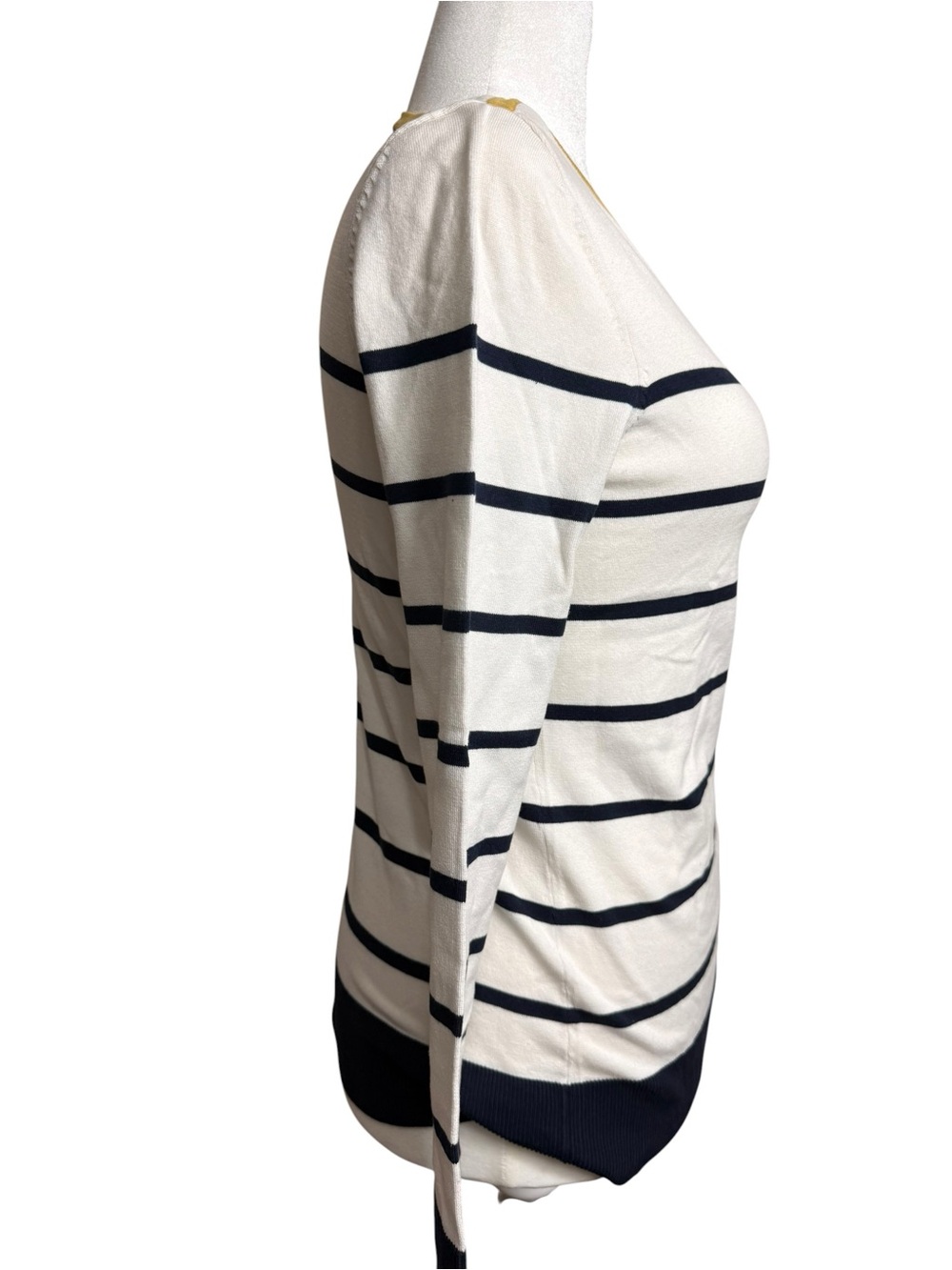 Pendleton Cream and Navy Striped Long-Sleeve Top with Mustard Trim size small - Picture 5 of 11